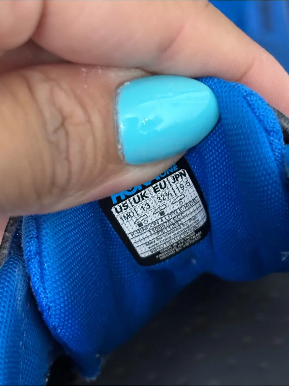 Hoka Kids Blue and Black Mesh Sneakers with Hook-and-Loop Strap
